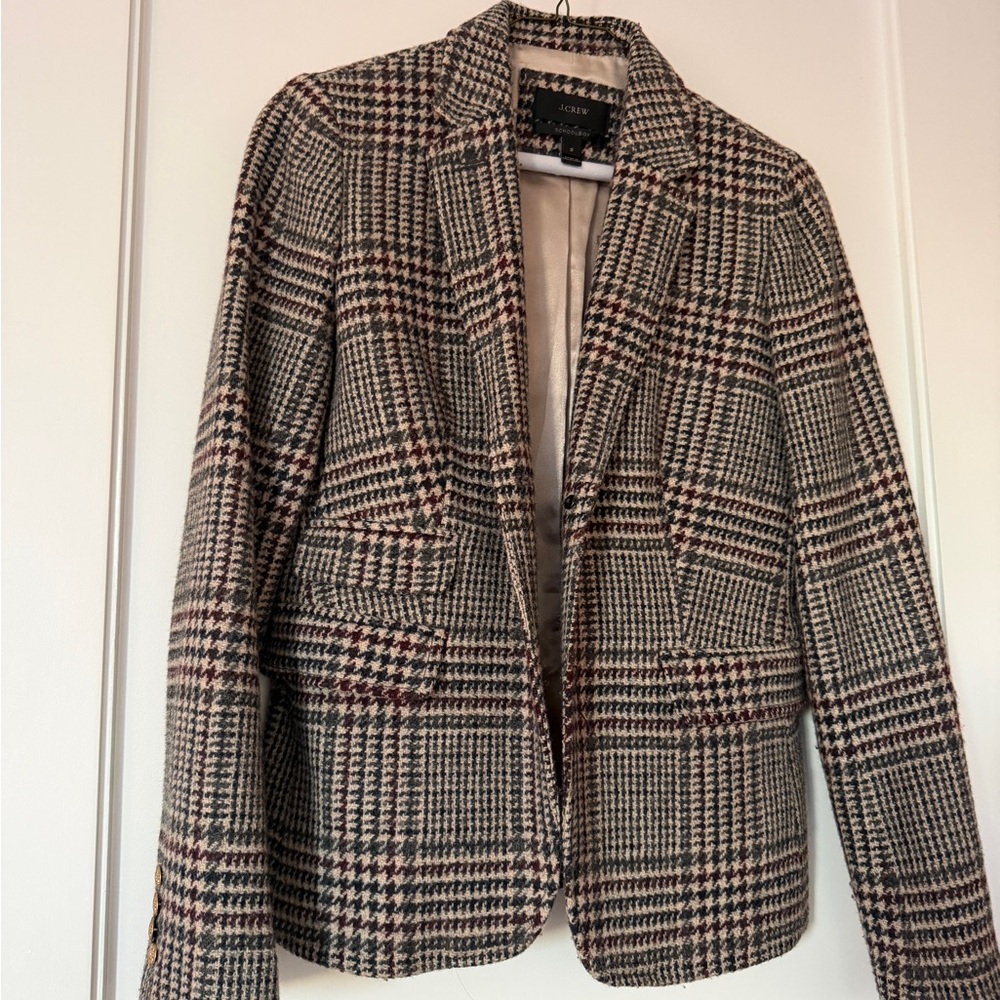 J. Crew Women's Houndstooth Blazer - tan, grey, maroon